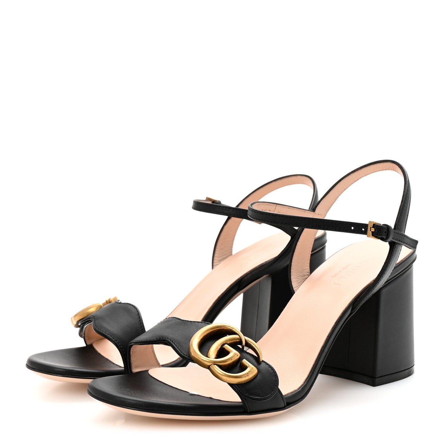 Lifford Calfskin GG Marmont Ankle Wrap 75mm Sandals 36.5 Black