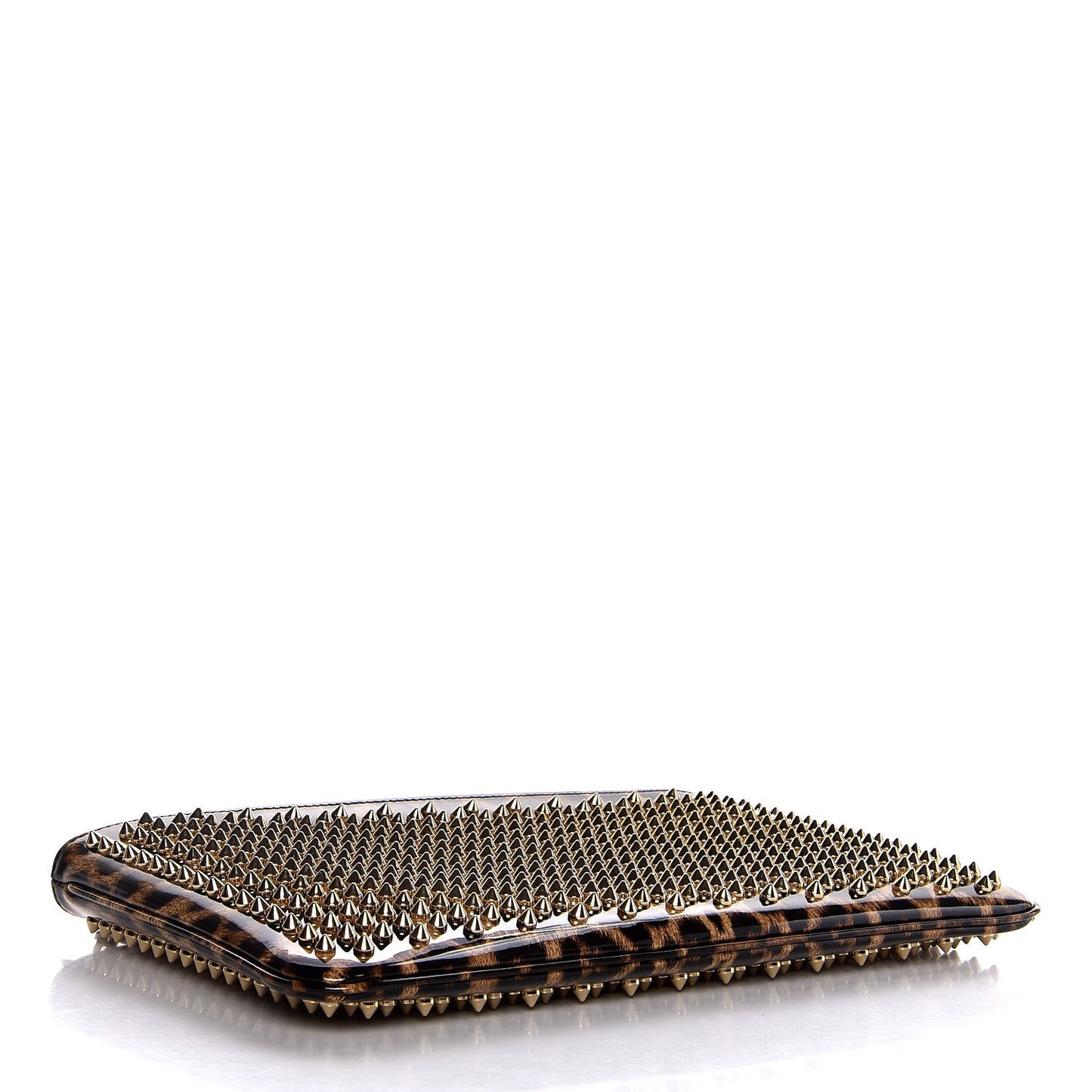 Patent Leopard Print Loubiposh Spiked Crossbody Clutch