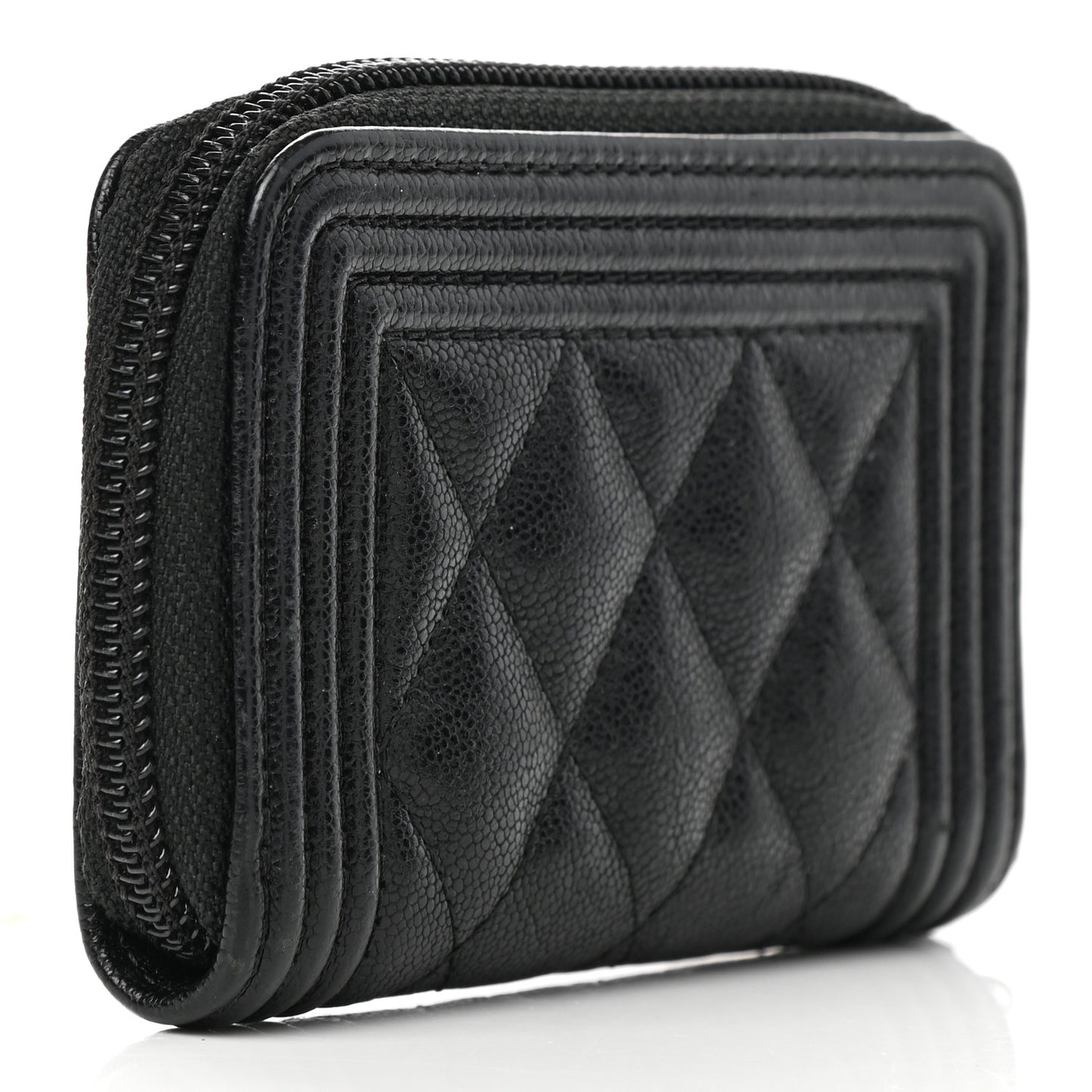 Caviar Quilted Boy Zip Around Coin Purse Wallet Black