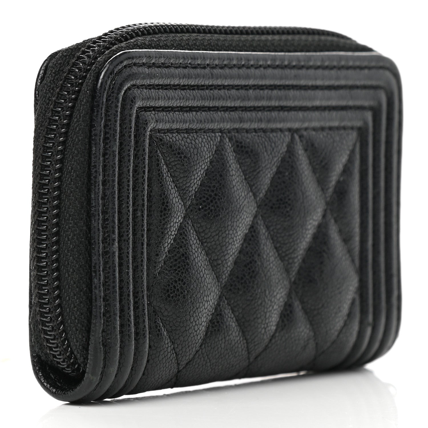 Chanel Caviar Quilted Boy Zip Around Coin Purse Wallet Black 3 of 8