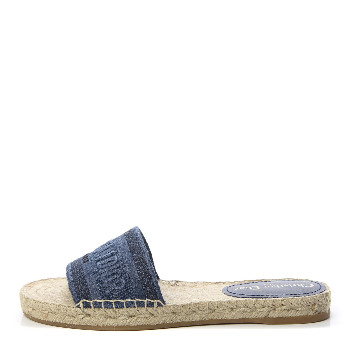 Denim Embroidered Granville Espadrille Flat Slide Sandals 37