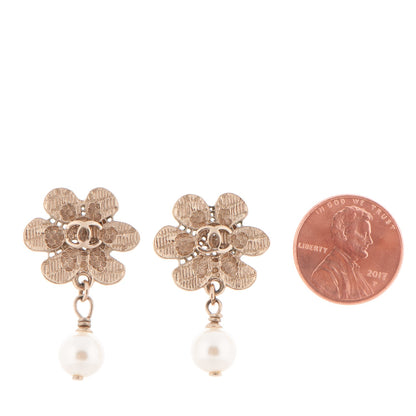 Chanel Pearl CC Camellia Dangle Earrings Gold 2 of 4