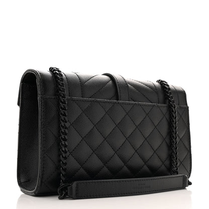 Saint Laurent Grain De Poudre Textured Mixed Matelasse Triquilt Small Monogram Monochrome Satchel Black 3 of 10