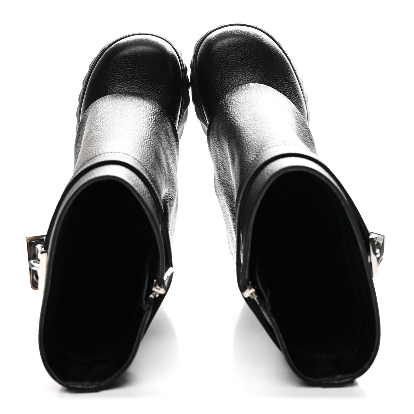 Grained Calfskin Shark Lock Biker Ankle Boots 38 Black
