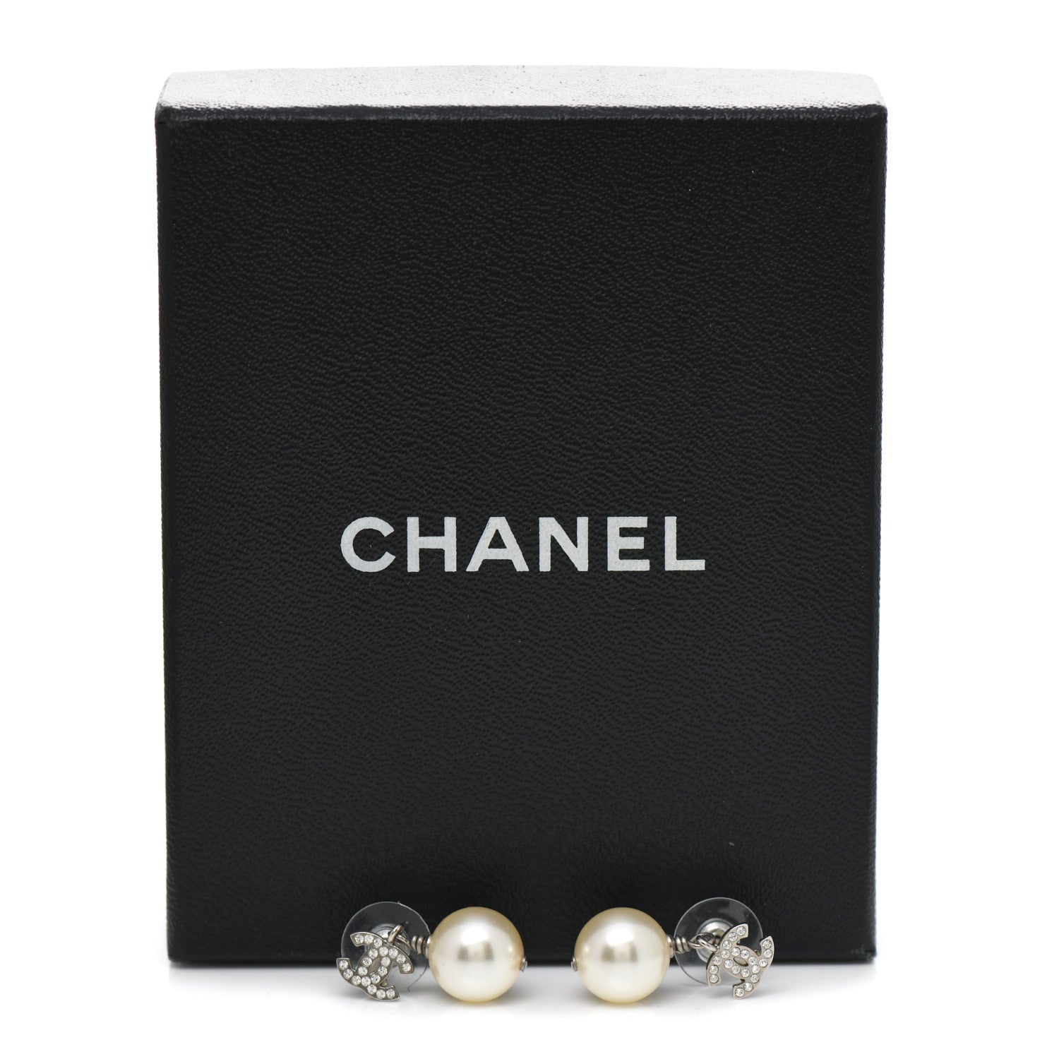 Chanel Crystal Pearl CC Drop Earrings Silver Pearly White 5 of 5