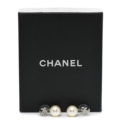 Chanel Crystal Pearl CC Drop Earrings Silver Pearly White 5 of 5