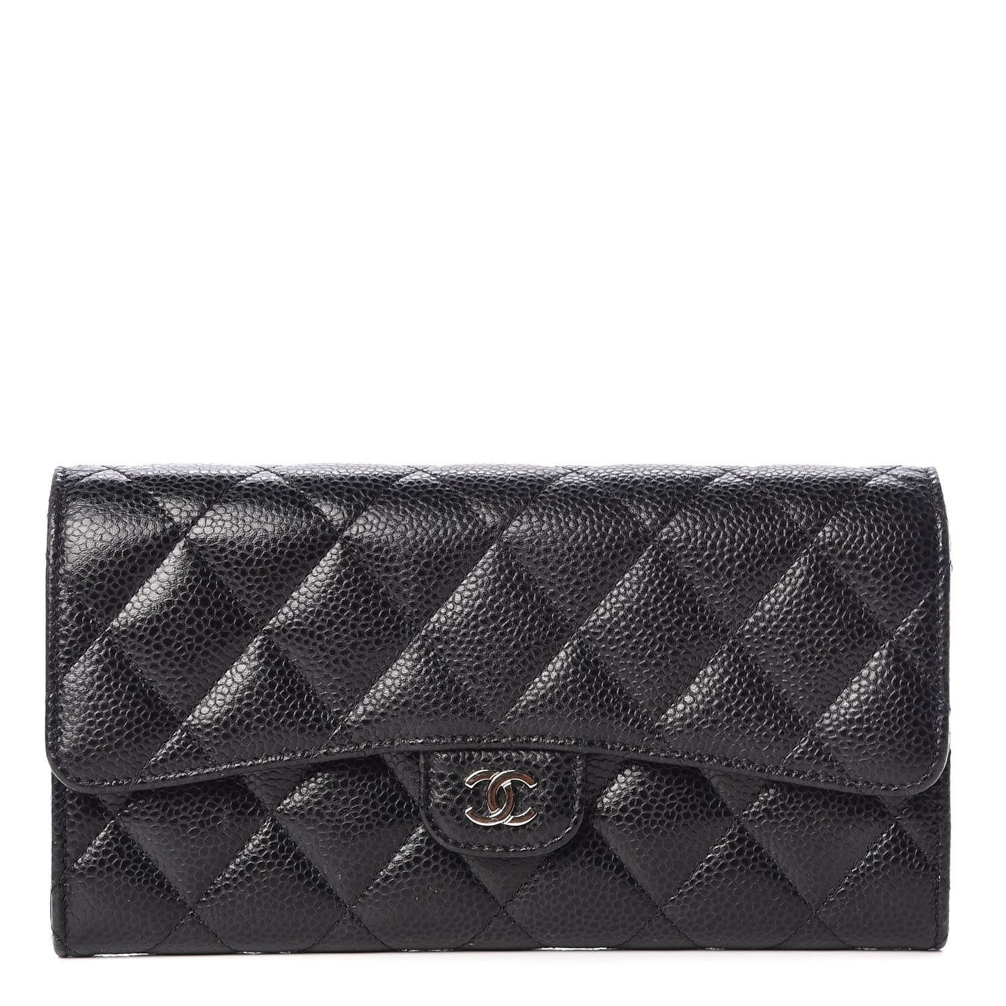 Caviar Quilted Large Gusset Flap Wallet Black