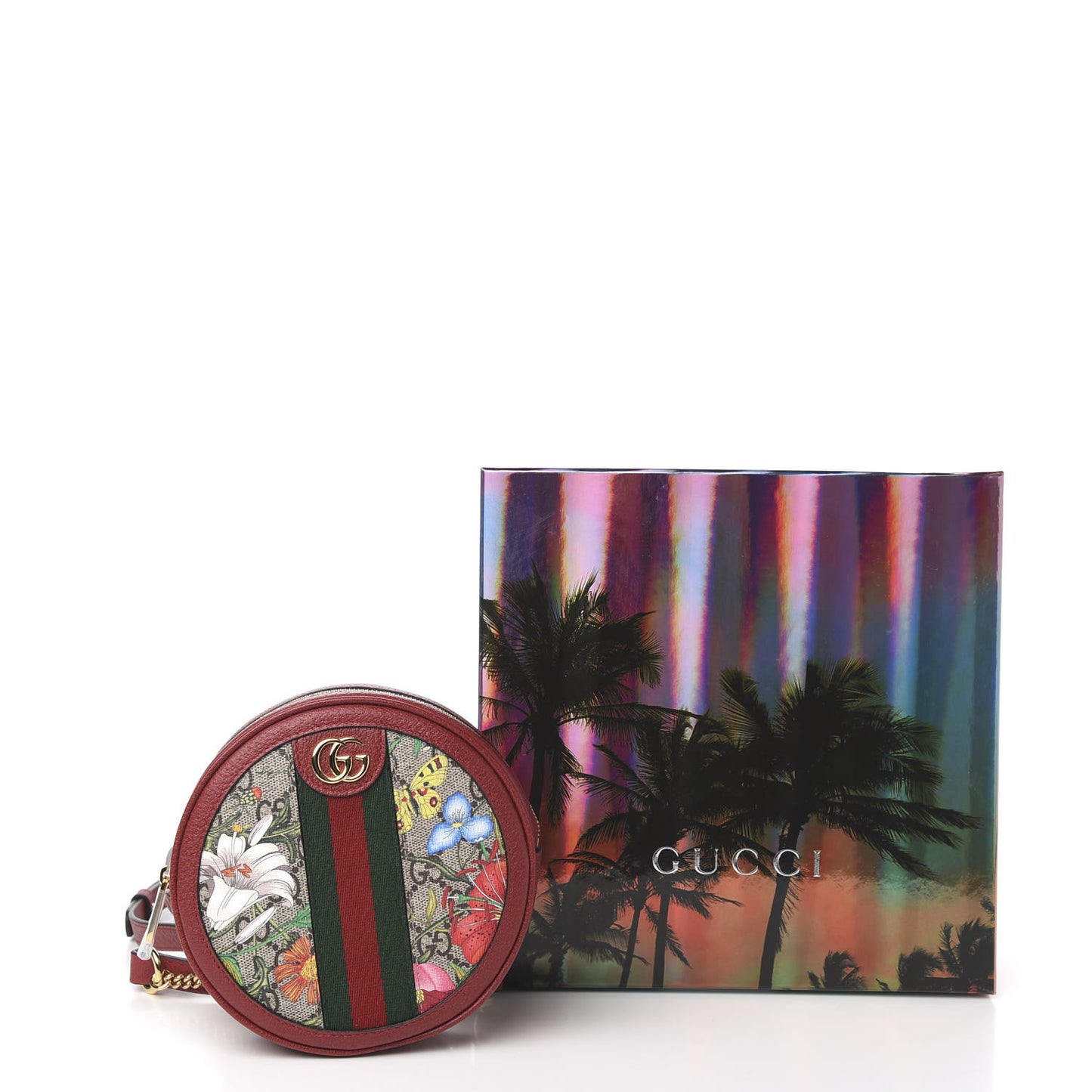GG Supreme Monogram Web Flora Mini Ophidia Round Backpack Red