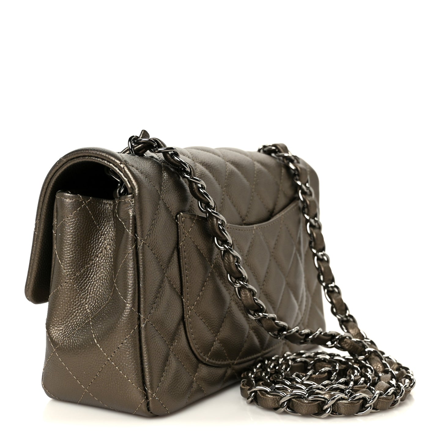 Iridescent Caviar Quilted Mini Rectangular Flap Bronze