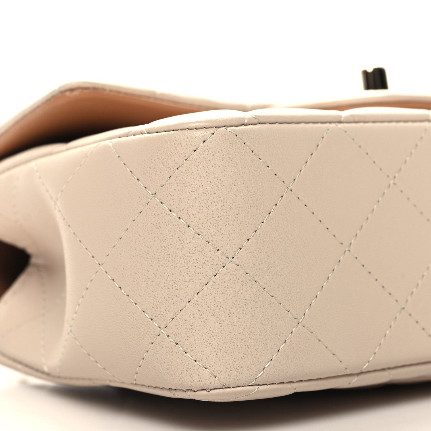 Chanel Lambskin Quilted Bi-Color Mini Top Handle Rectangular Flap Ecru Dark Beige 10 of 11