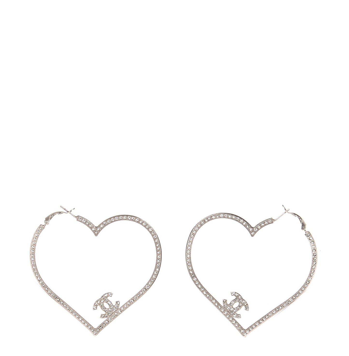 Swarovski Crystal CC Heart Hoop Earrings Silver