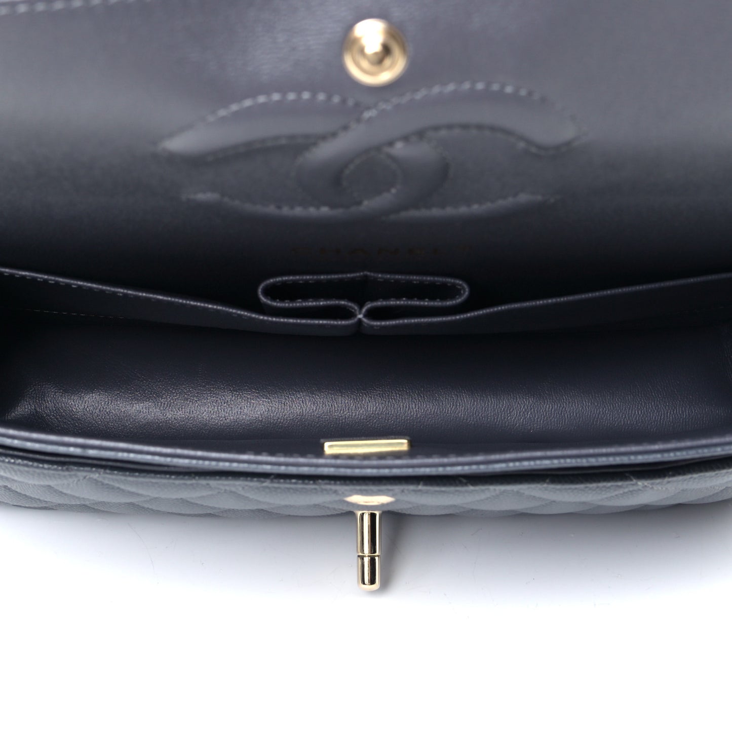 Caviar Quilted Medium Double Flap Dark Grey