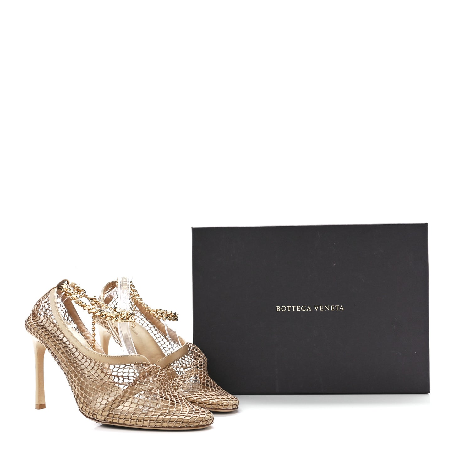 Mesh Nappa Chunky Chain Sandals 41 Beige Pony