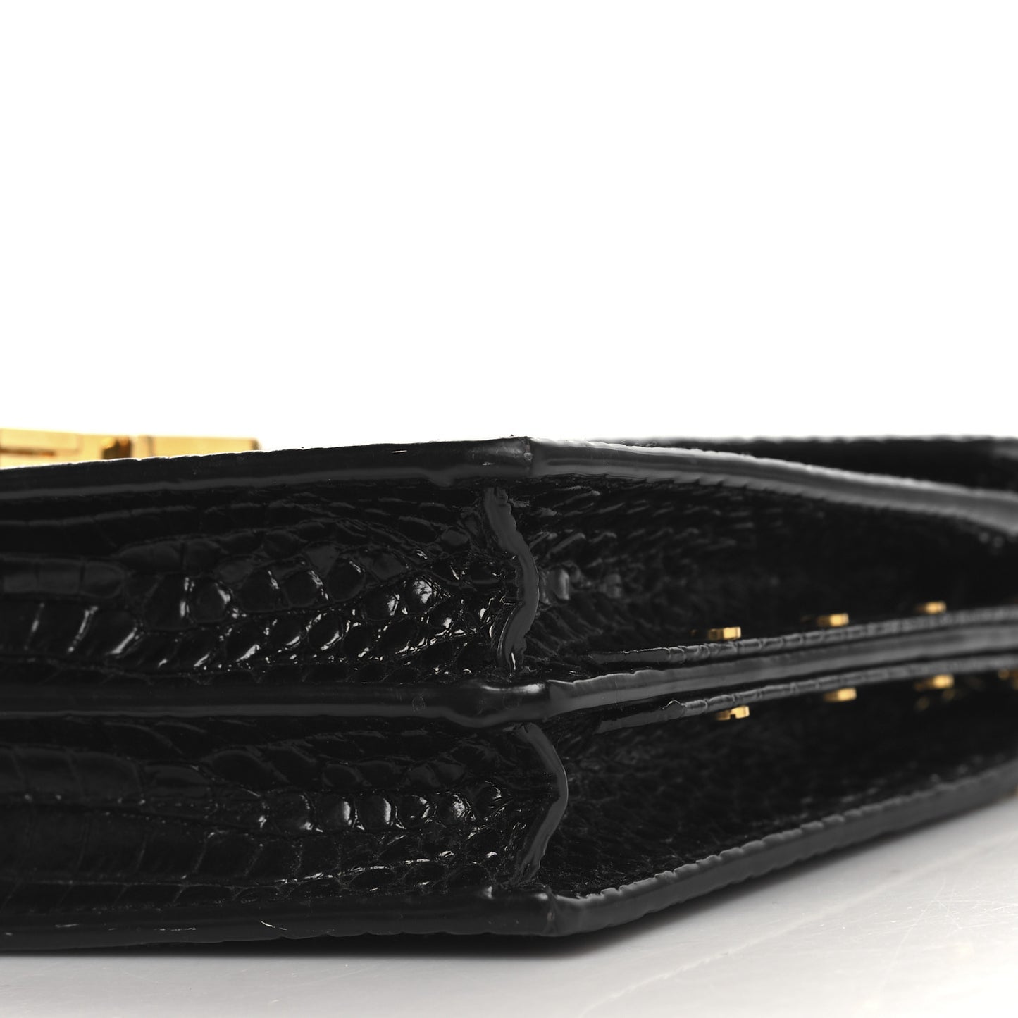 Calfskin Crocodile Embossed Monogram Cassandra Clasp Bag Black Rouge Legion