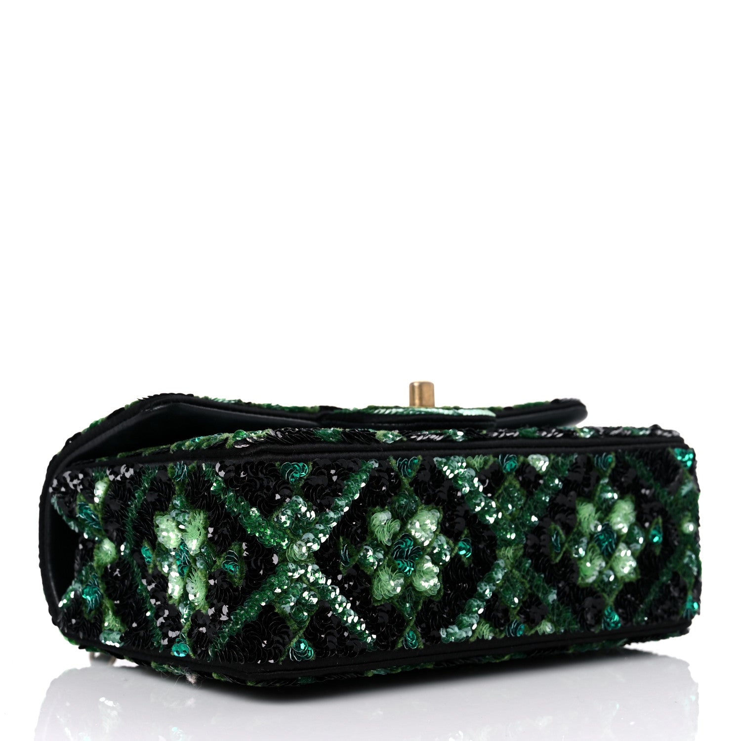 Chanel Sequin Mosaic Mini Rectangular Flap Green Black 3 of 9
