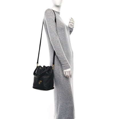 Prada Vitello Daino Bucket Bag Black 2 of 9