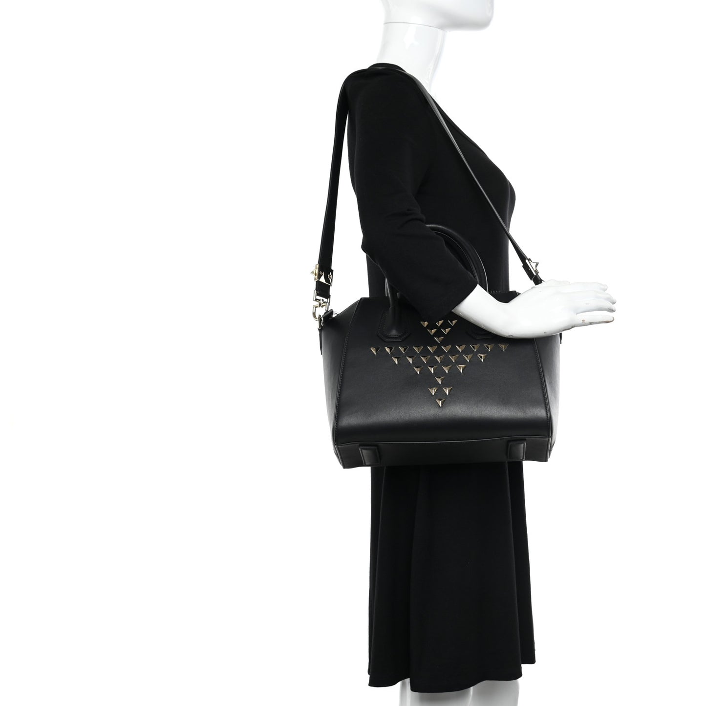 Calfskin Triangle Studded Small Antigona Black