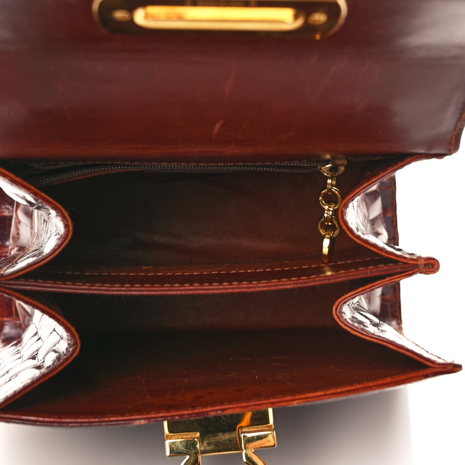 Salvatore Ferragamo Crocodile Gancini 2-Way Top Handle Bag Brown 5 of 9