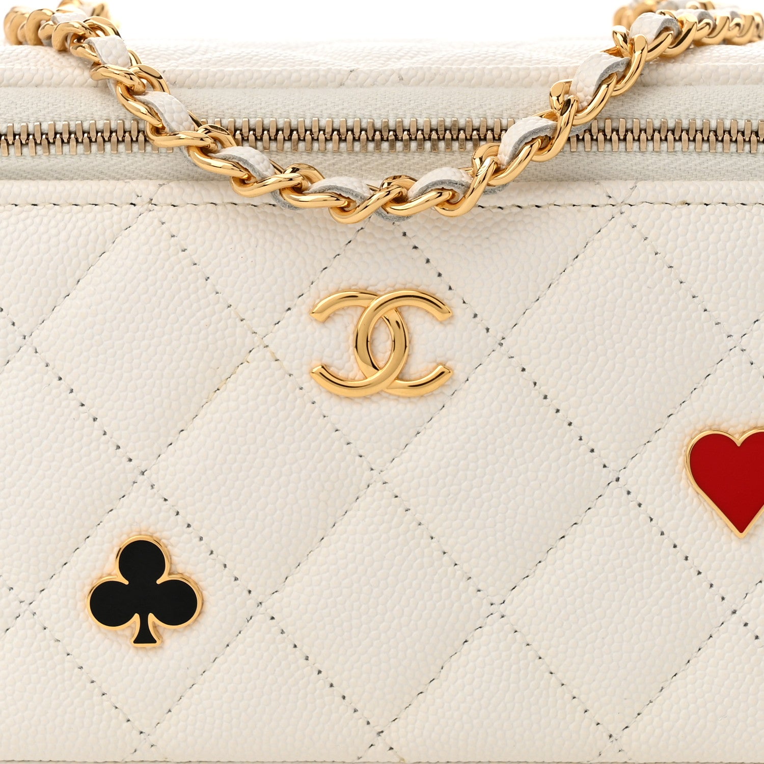 Chanel Caviar Quilted Enamel Coco Casino Small Vanity Case With Chain White 8 of 10