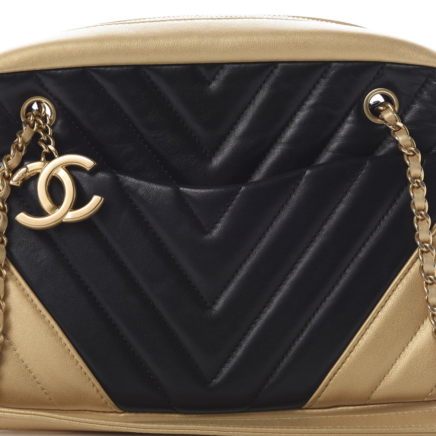 Lambskin Sheepskin Chevron Camera Case Black Gold
