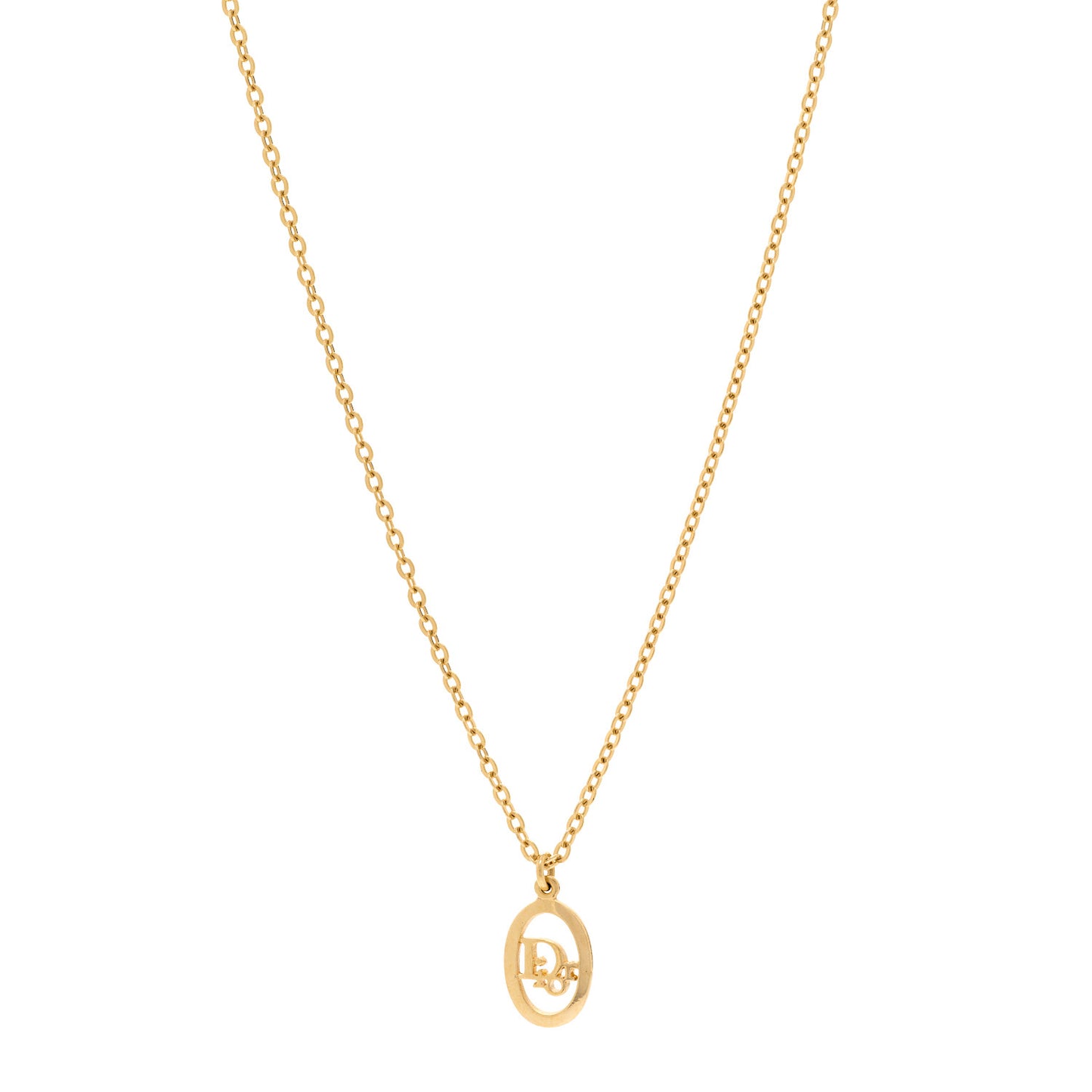 Metal CD Logo Oval Pendant Necklace Gold