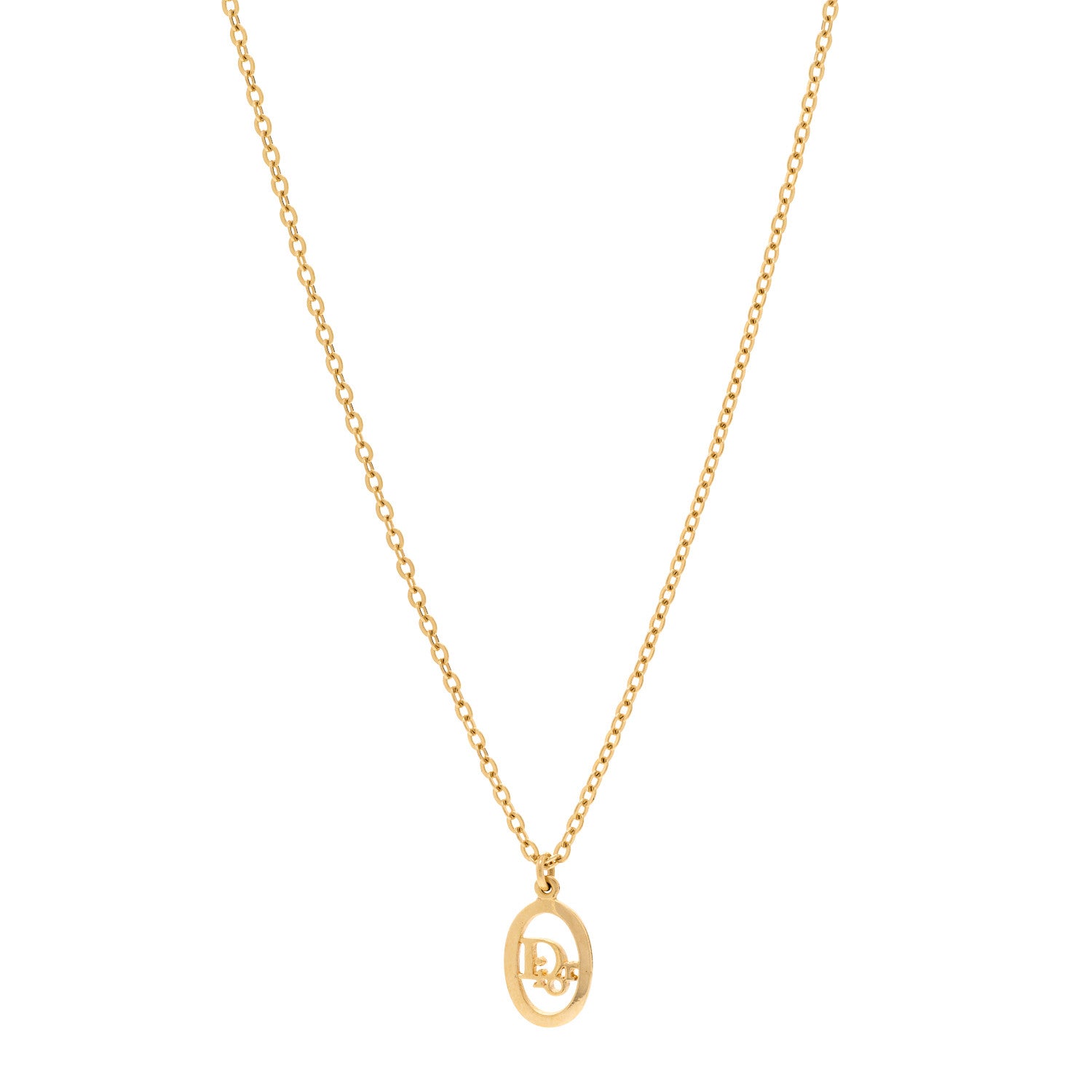 Christian Dior Metal CD Logo Oval Pendant Necklace Gold 1 of 5