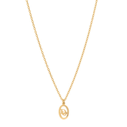 Christian Dior Metal CD Logo Oval Pendant Necklace Gold 1 of 5