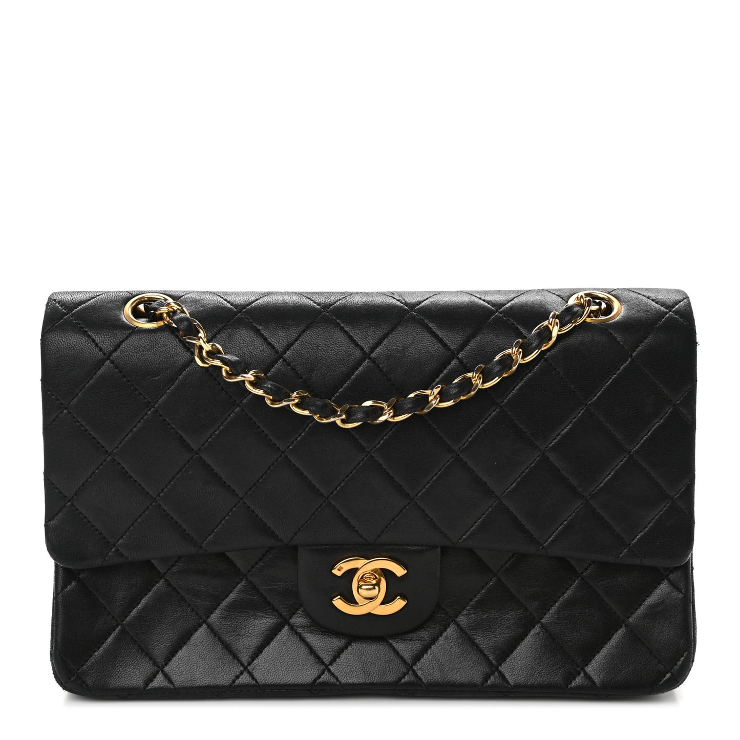 Lambskin Quilted Medium Double Flap Black