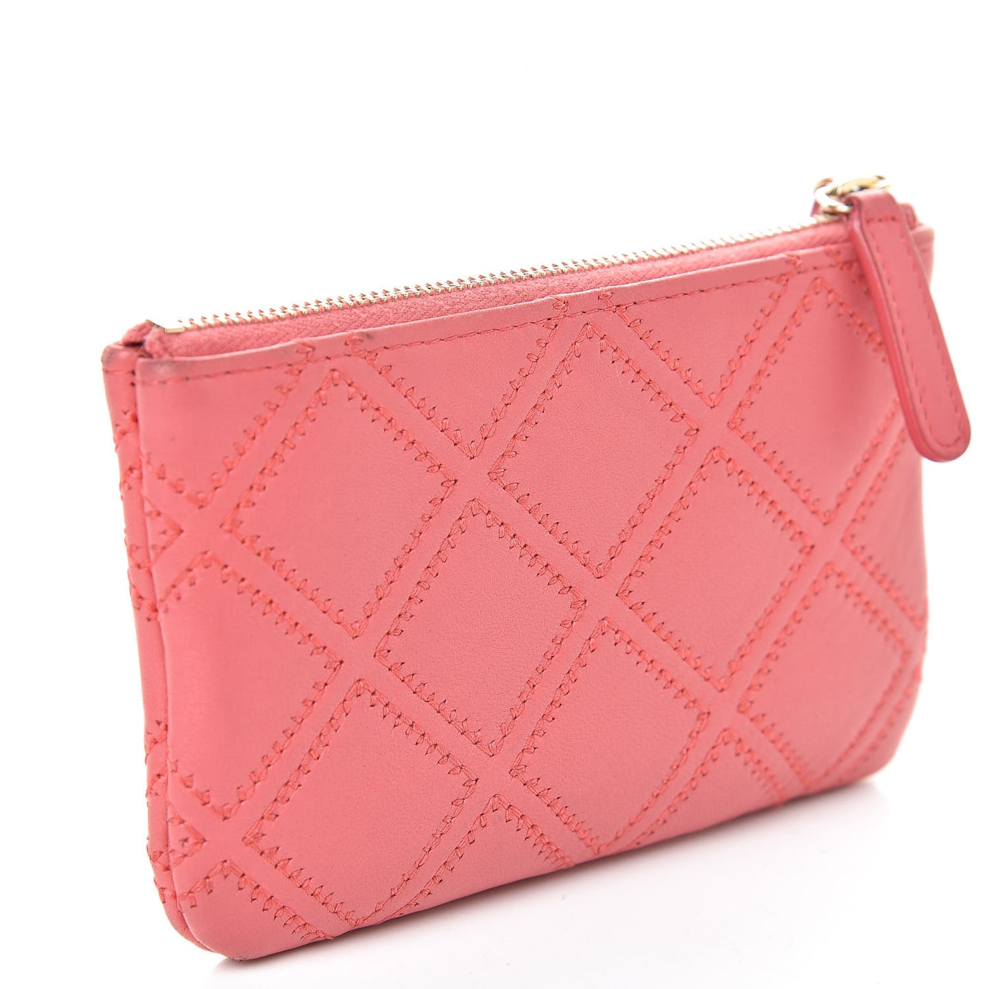 Lambskin Stitched Tassel Small Cosmetic Case Pink