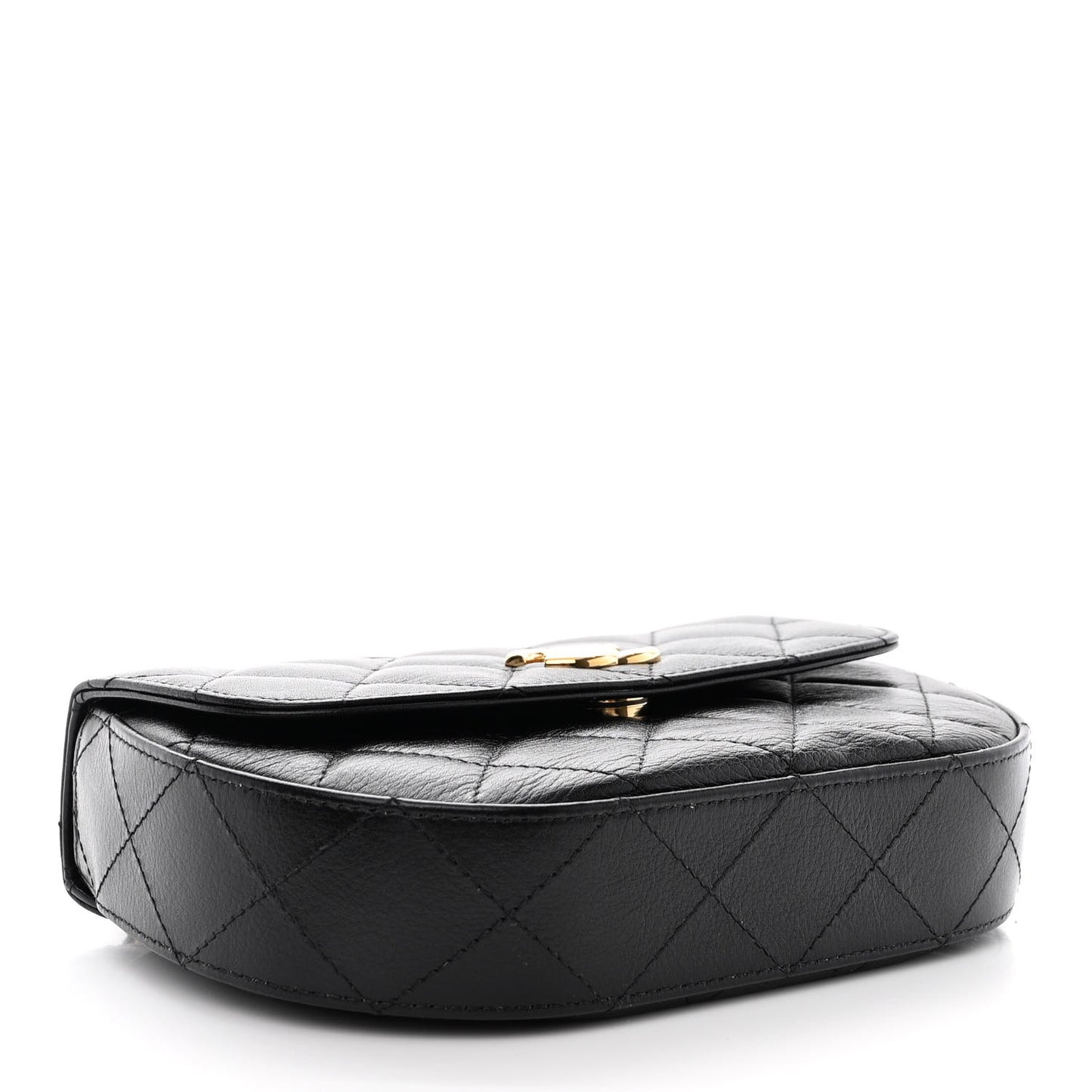 Shiny Aged Calfskin Quilted Top Handle Clutch With Chain Black