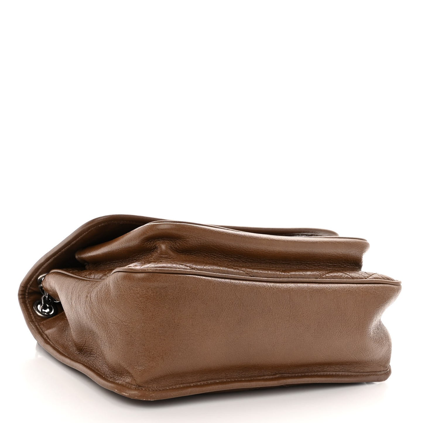Crinkled Calfskin Matelasse Monogram Medium Niki Chain Satchel Tan Brown