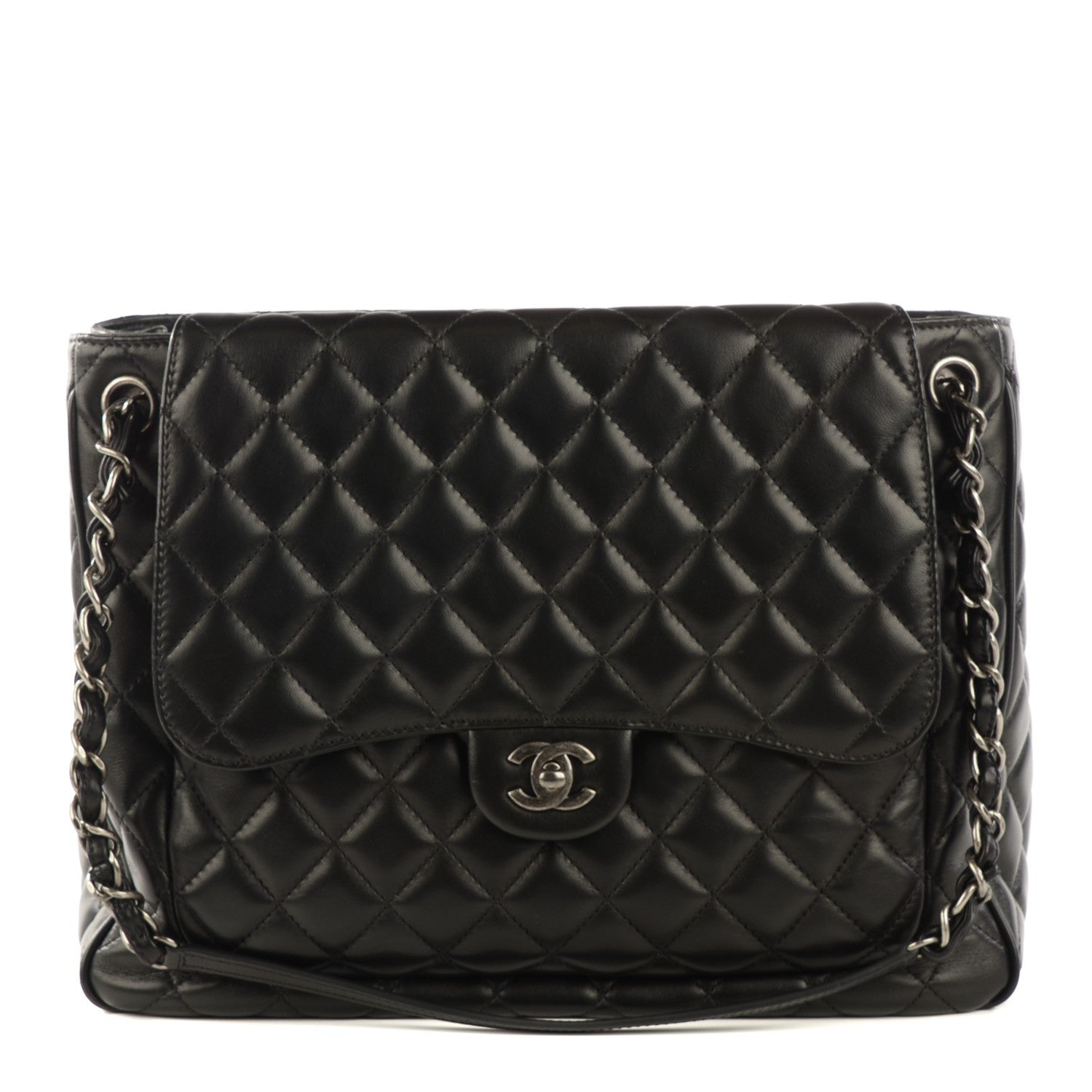 Chanel Lambskin Quilted Front Flap Tote Black 1 of 8