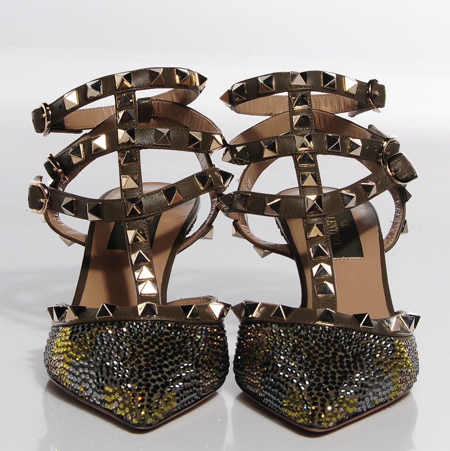 Crystal Camouflage Rockstud Ankle Strap 65mm Pumps 35 Black