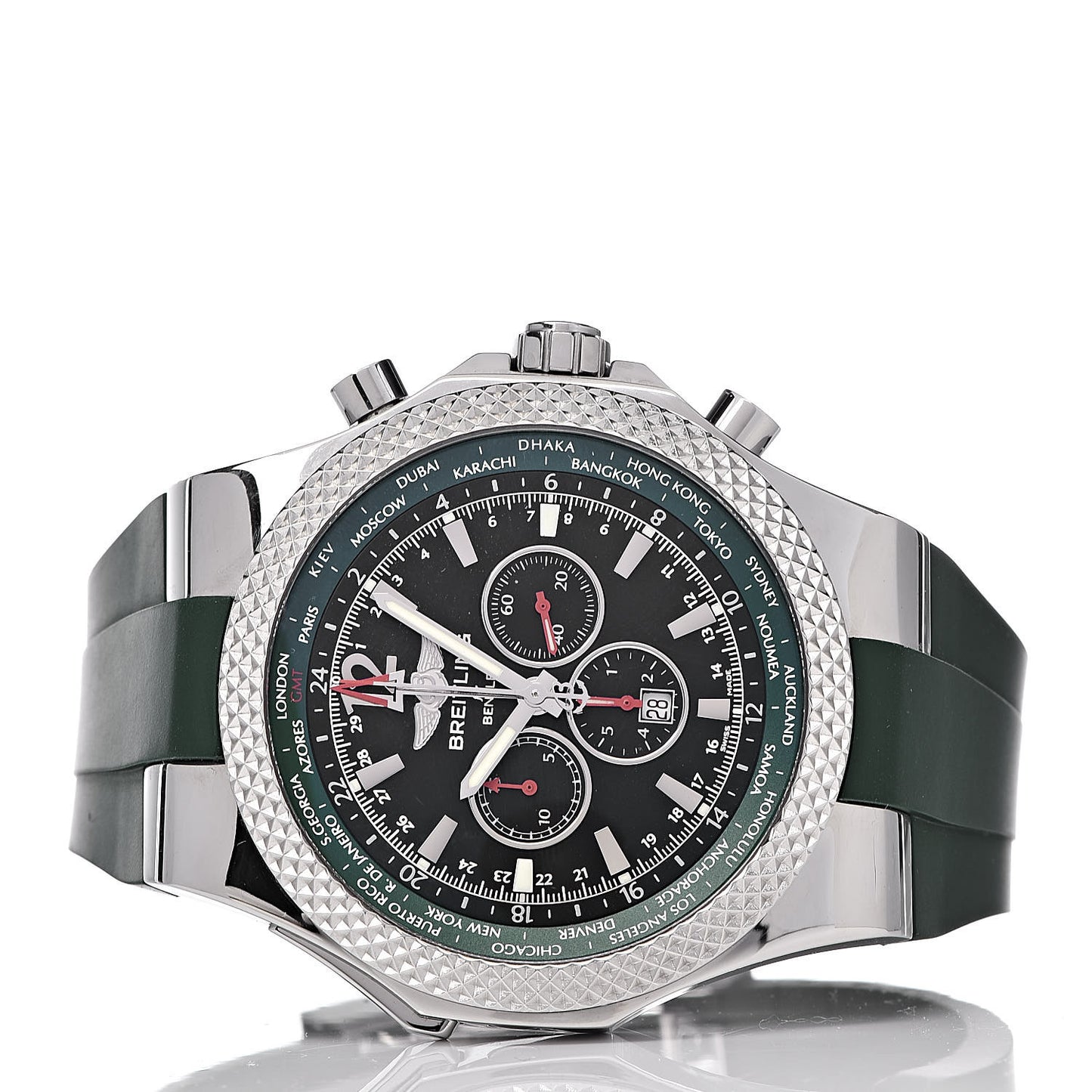 Stainless Steel Rubber 49mm Bentley GMT Chronograph Automatic Watch Green A47362