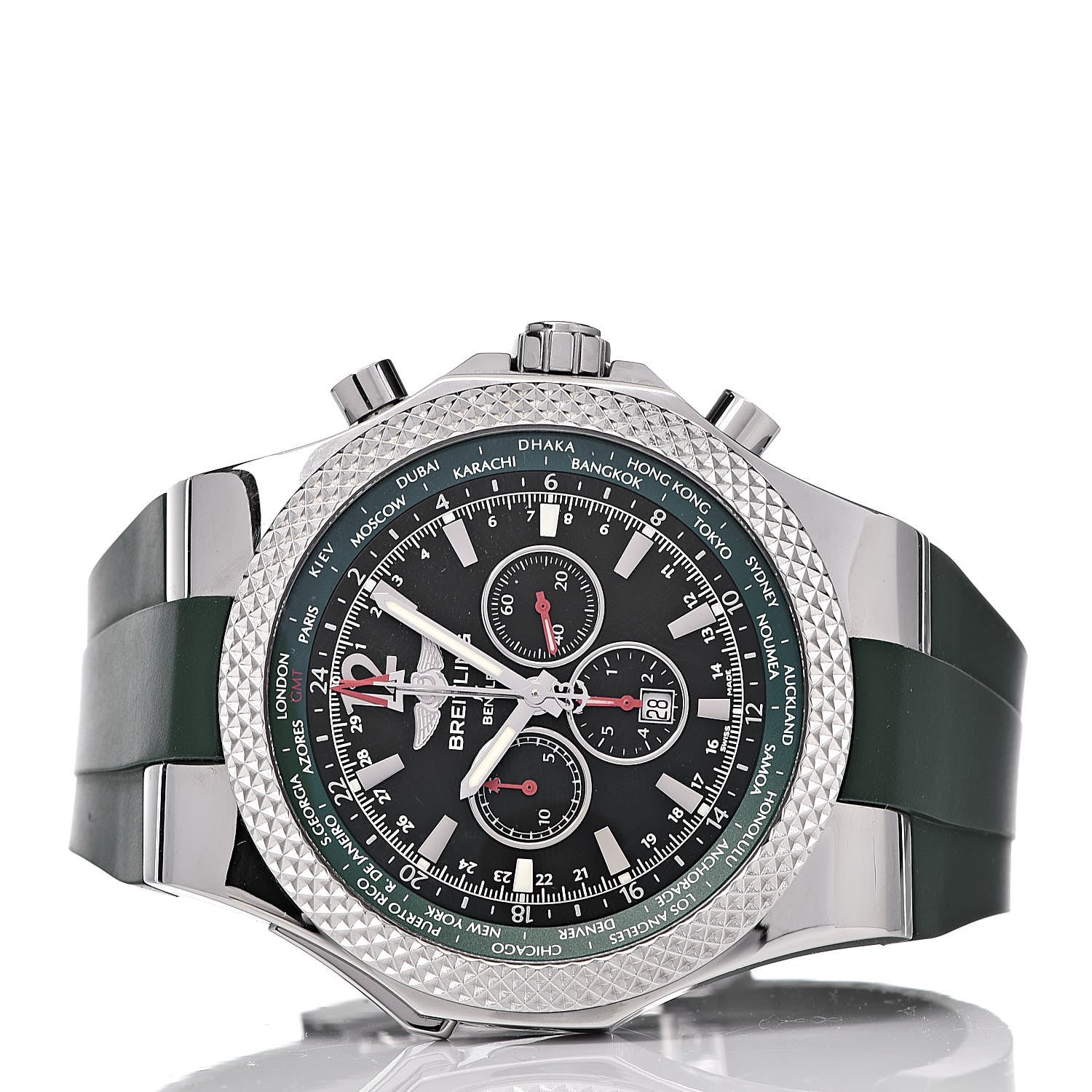 Breitling Stainless Steel Rubber 49mm Bentley GMT Chronograph Automatic Watch Green A47362 3 of 9