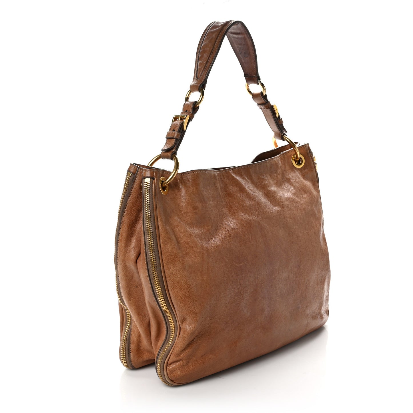 Glace Calfskin Side Zip Hobo Cammeo