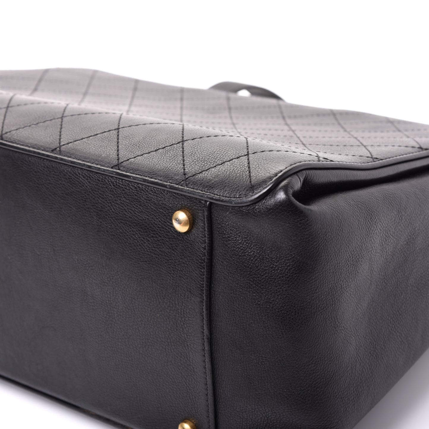 Calfskin Stitched Large Straight Lines Shopping Tote Black