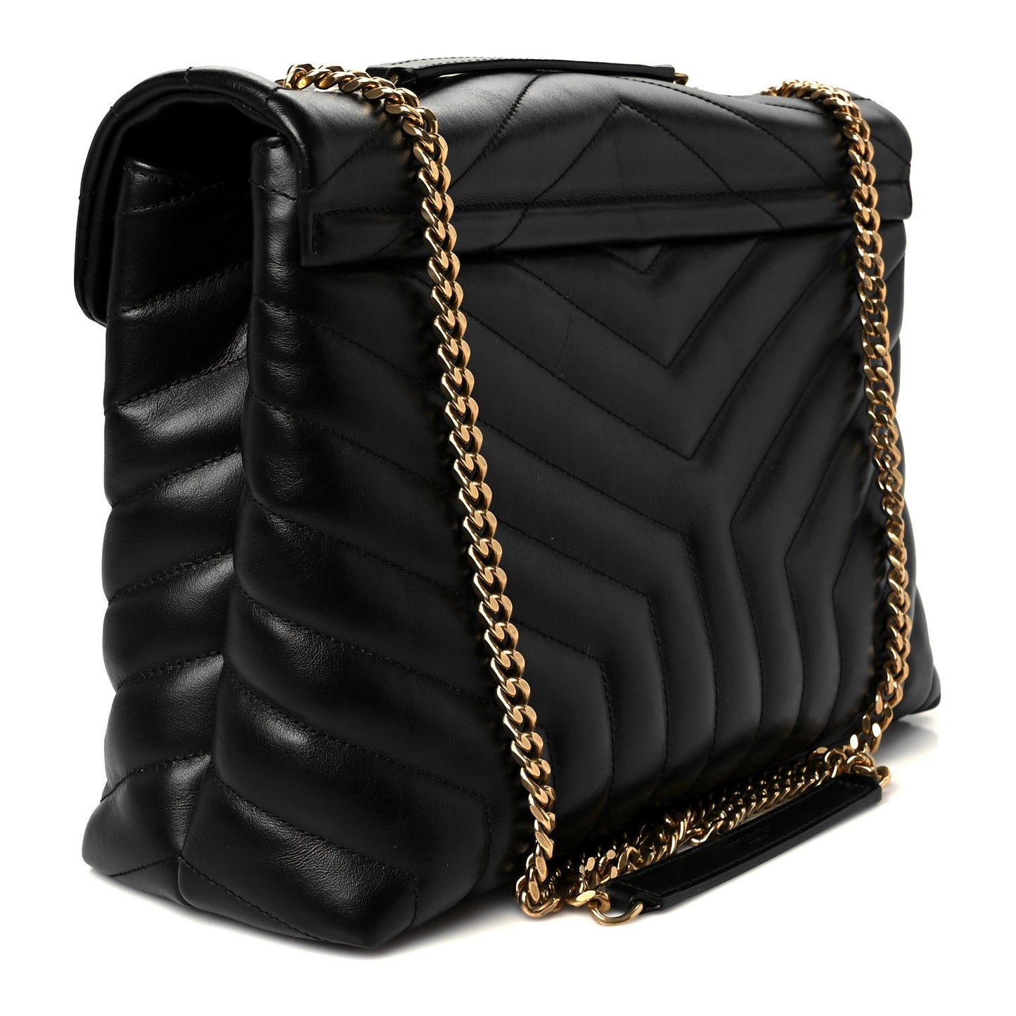 Calfskin Y Quilted Monogram Medium Loulou Chain Satchel Black
