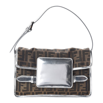 Fendi Metallic Calfskin Zucca Shoulder Bag Silver Tobacco 1 of 9