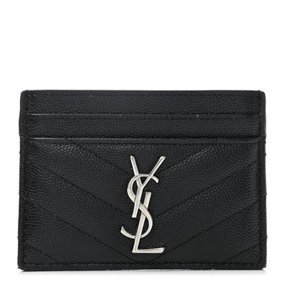 Saint Laurent Grain De Poudre Matelasse Chevron Monogram Credit Card Case Black 1 of 4