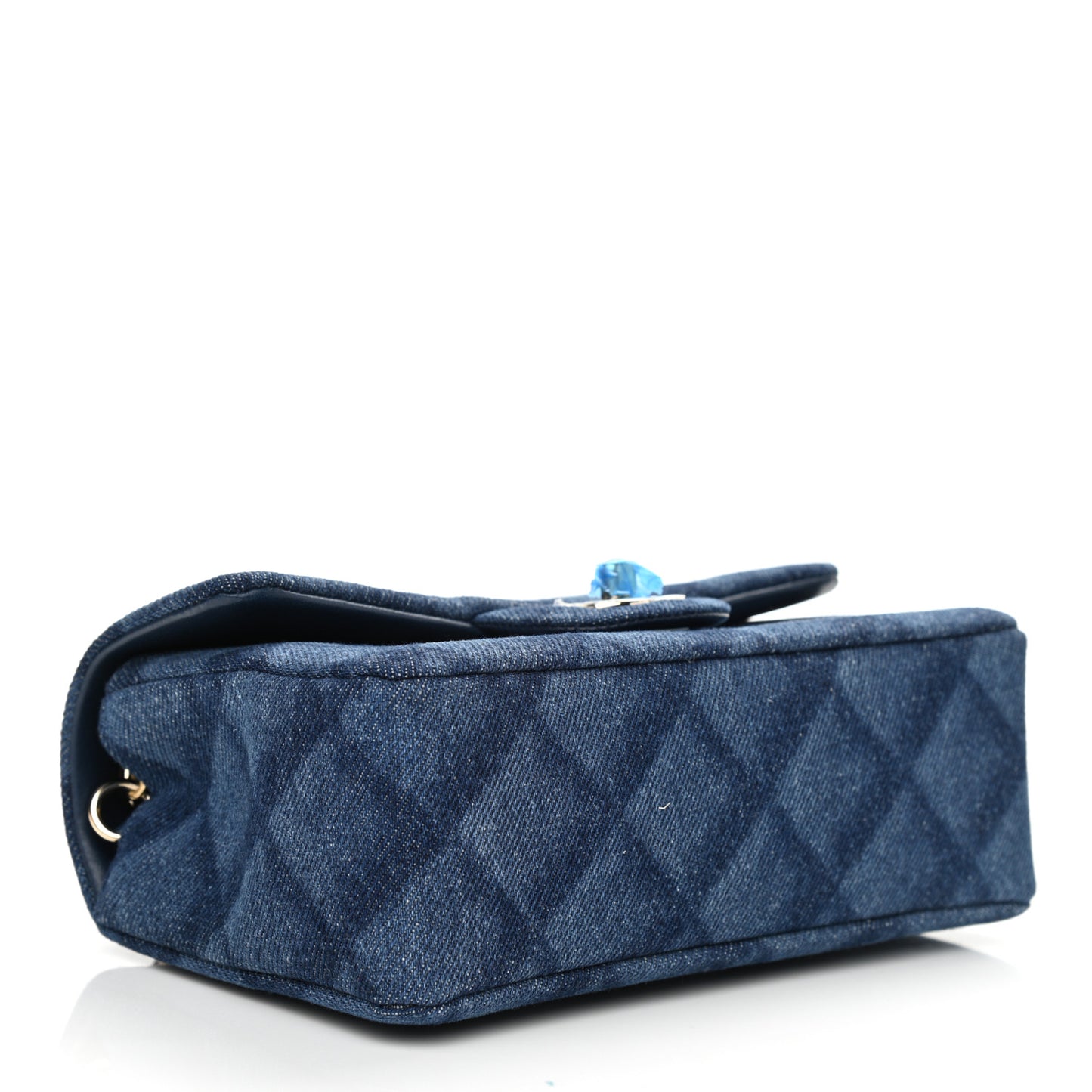 Printed Denim Quilted Mini Rectangular Flap Dark Blue
