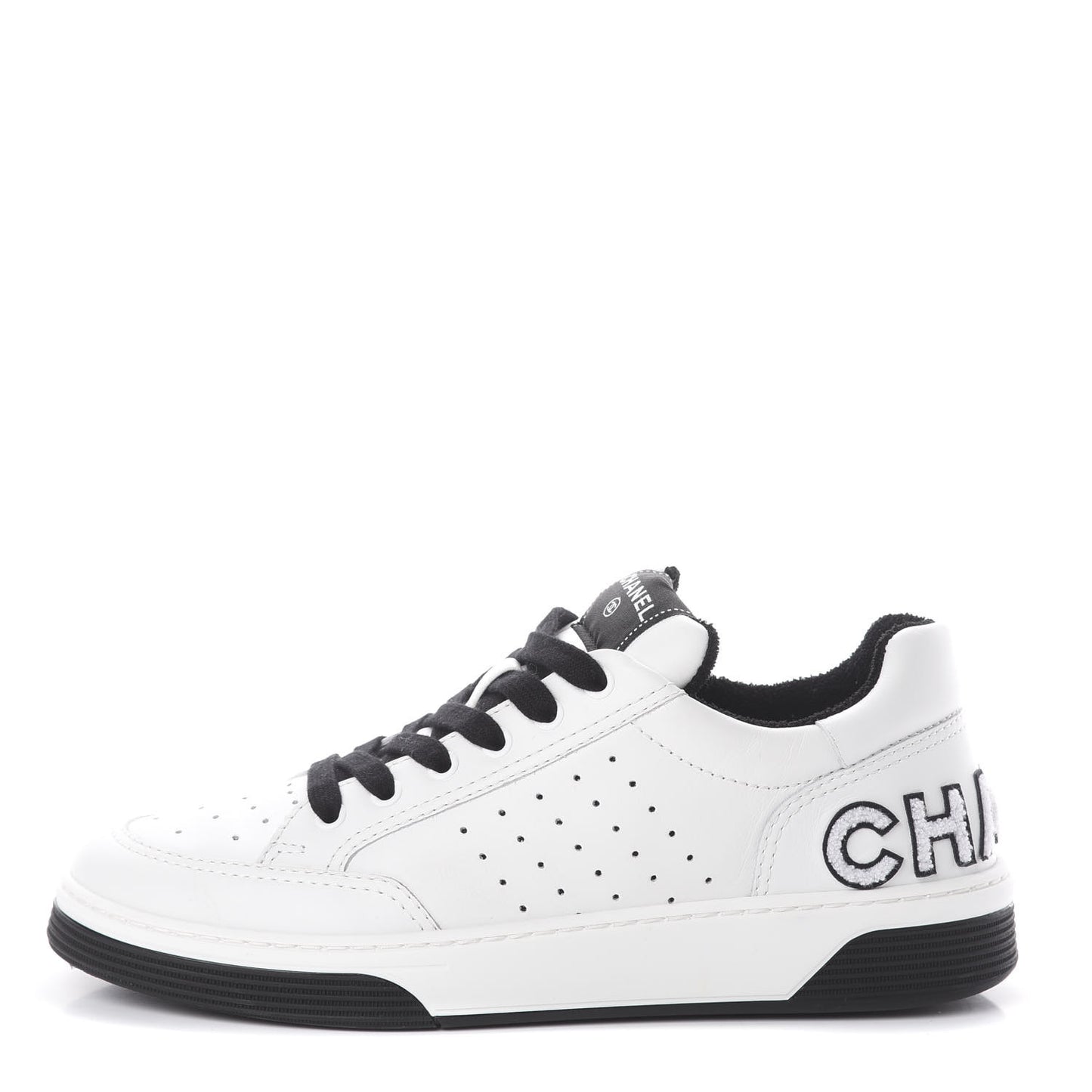 Calfskin Womens Logo Sneakers 41 Black White