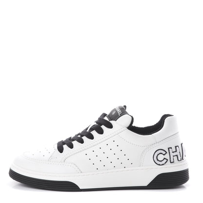 Chanel Calfskin Womens Logo Sneakers 41 Black White 1 of 6