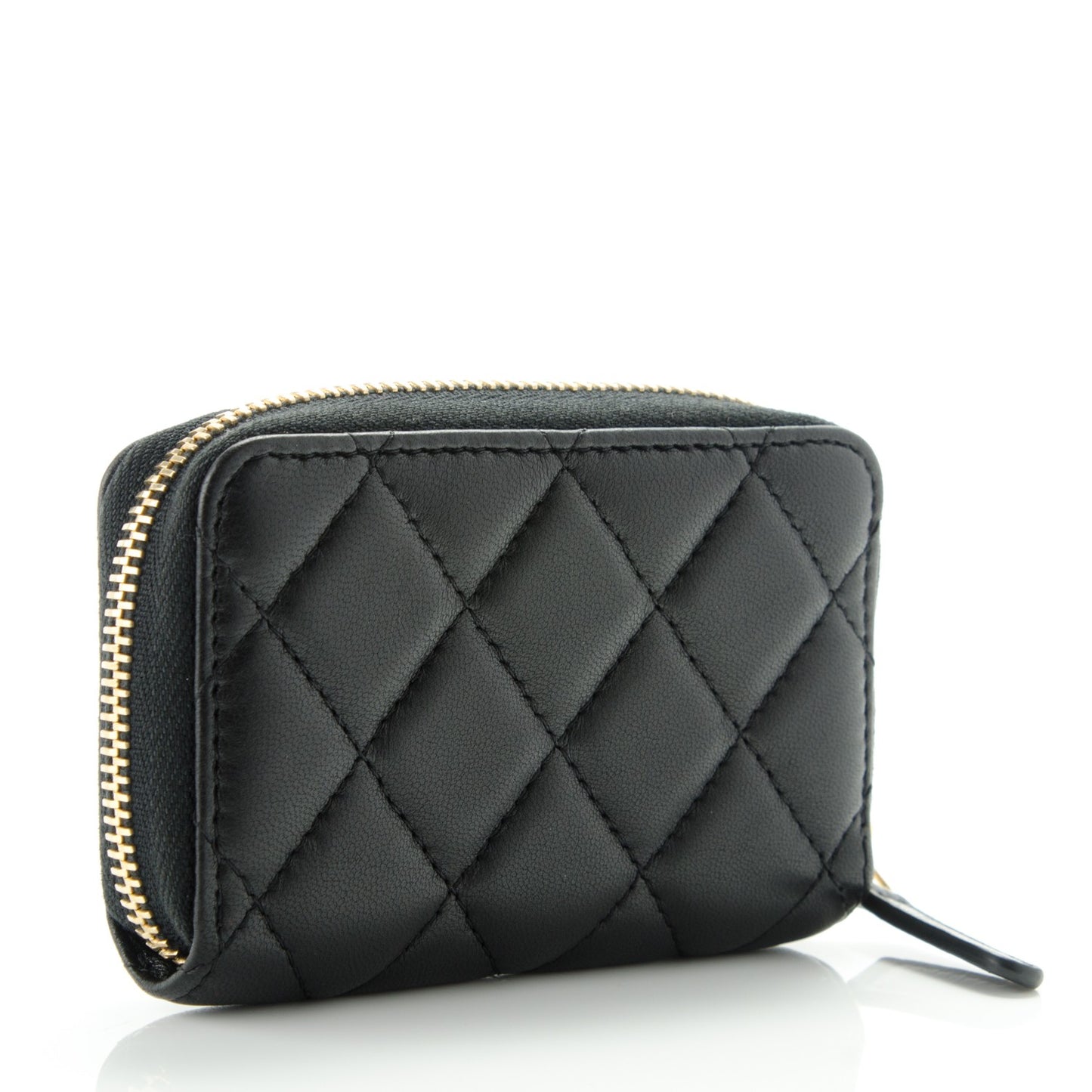 Lambskin Quilted Zip Around Coin Purse Wallet Black