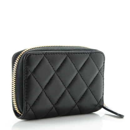 Chanel Lambskin Quilted Zip Around Coin Purse Wallet Black 3 of 7