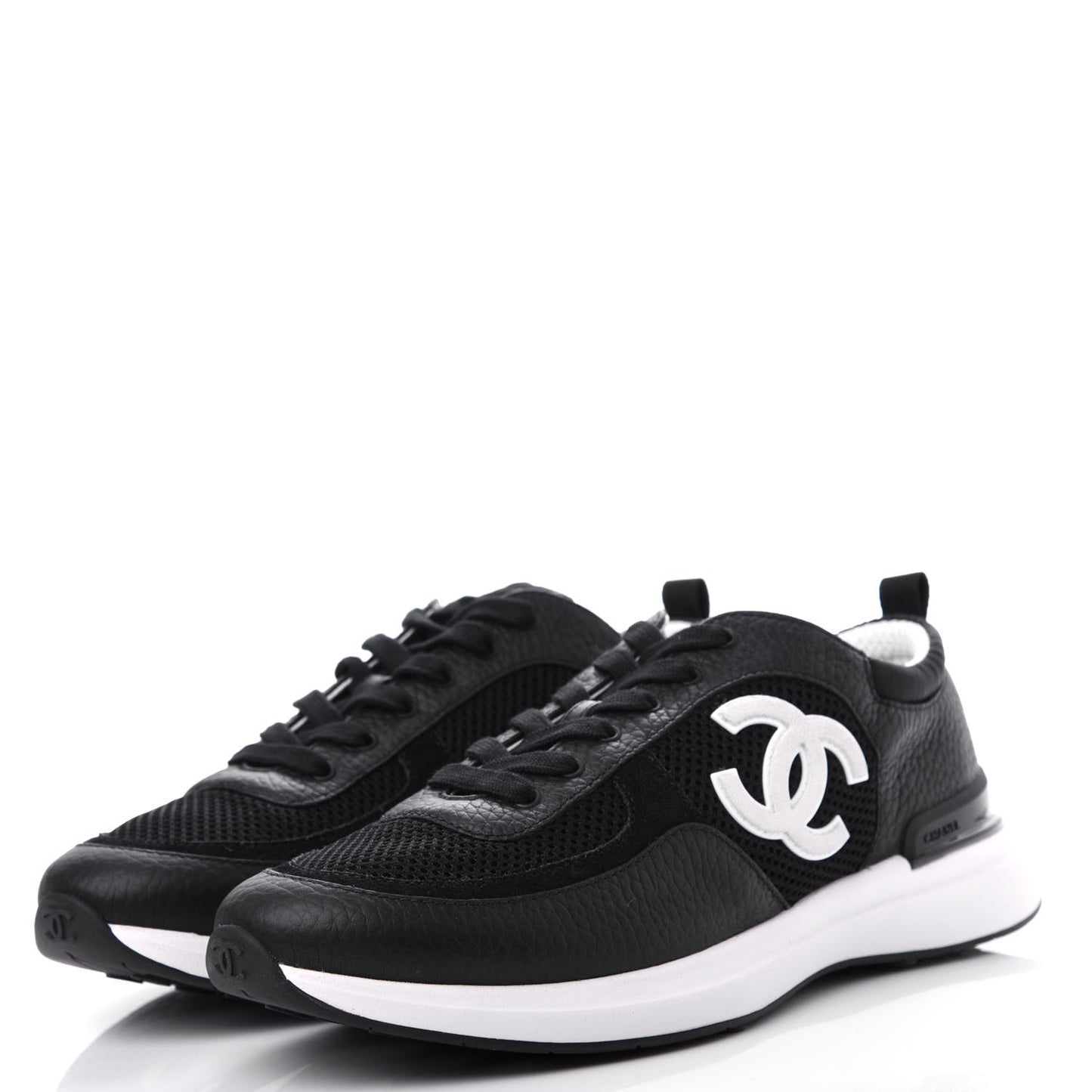 Calfskin Mesh Lycra Suede Womens Logo Sneakers 40.5 Black