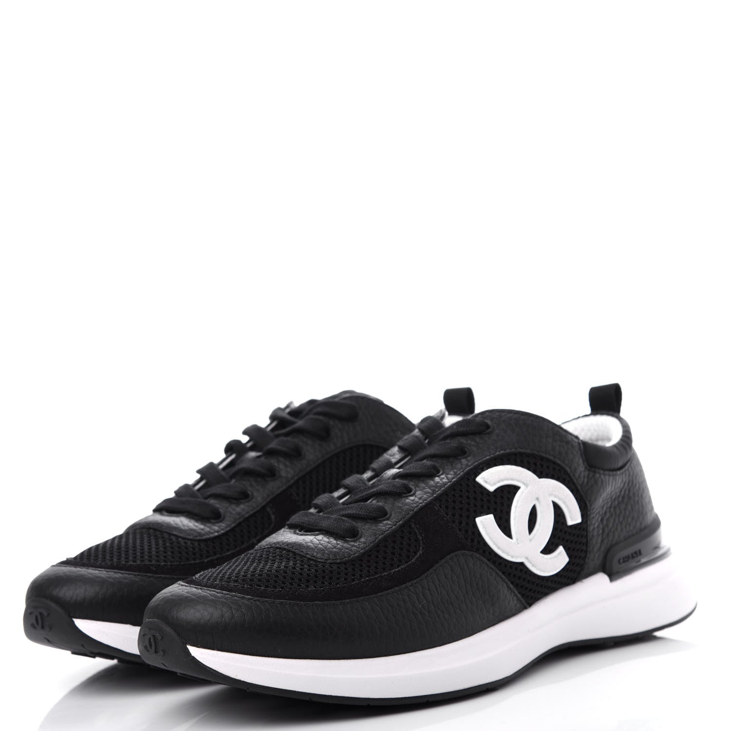 Chanel Calfskin Mesh Lycra Suede Womens Logo Sneakers 40.5 Black 3 of 13