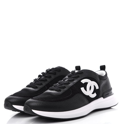 Chanel Calfskin Mesh Lycra Suede Womens Logo Sneakers 40.5 Black 3 of 13