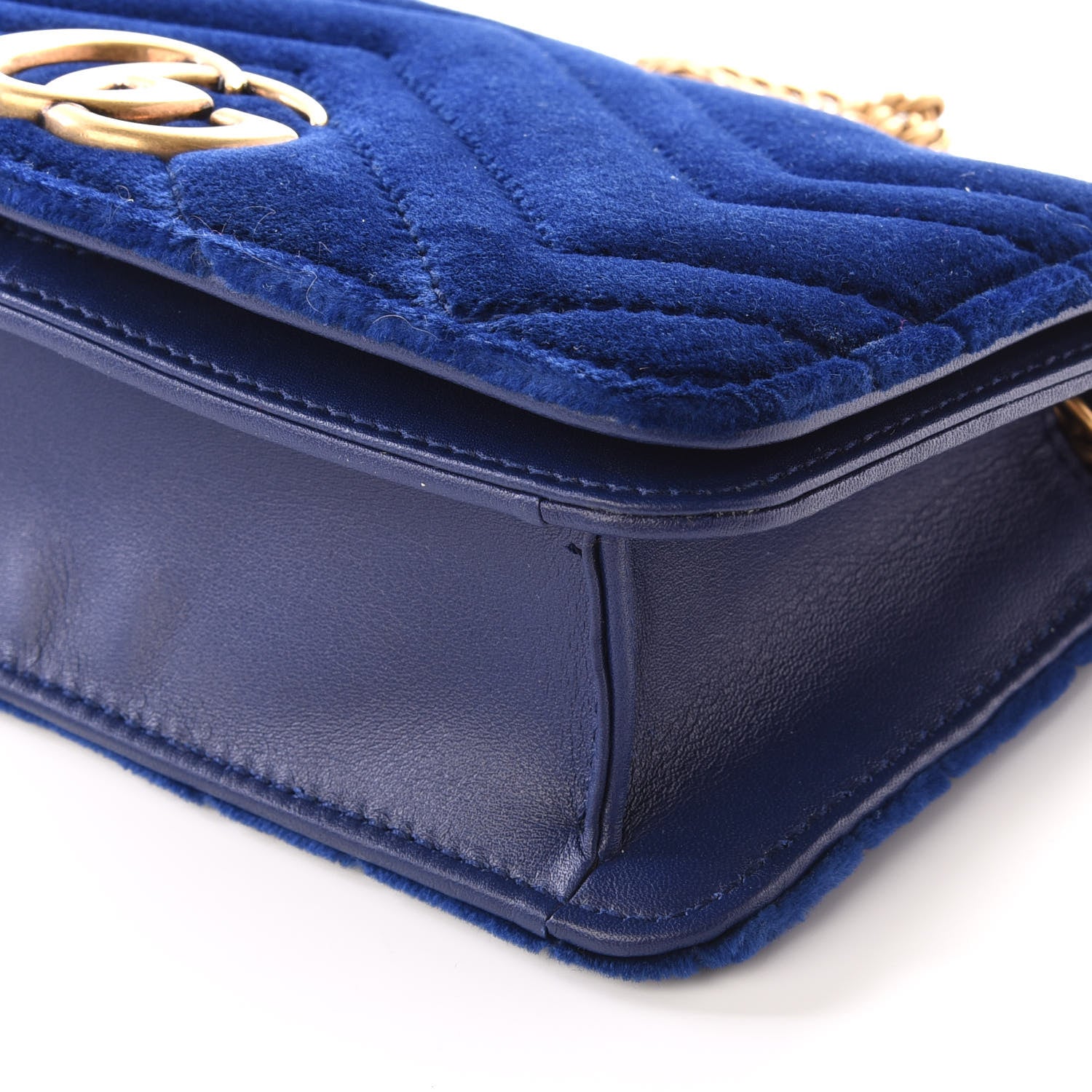 Gucci Velvet Matelasse GG Marmont Mini Bag Cobalt Blue 6 of 13