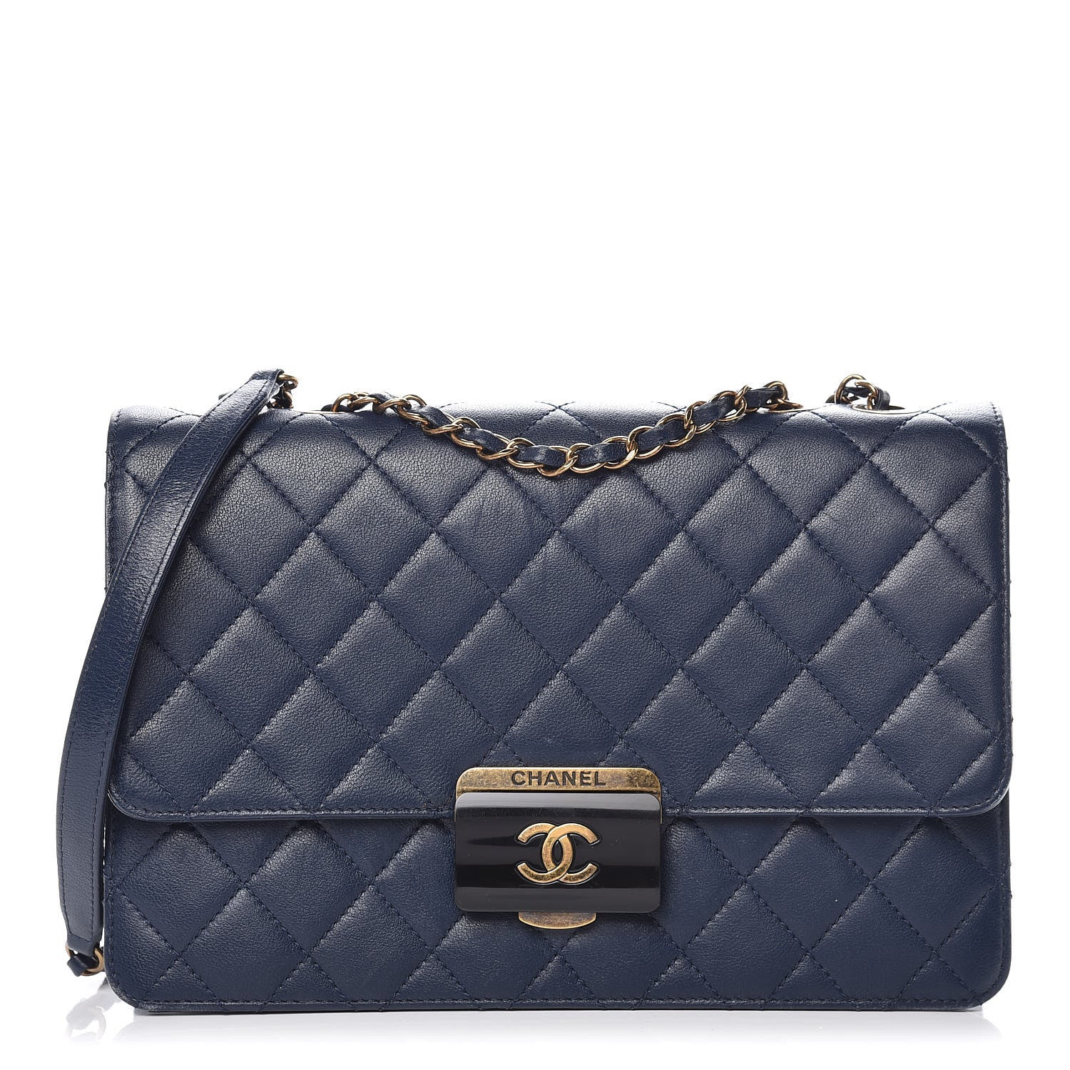Chanel Sheepskin Quilted Large Beauty Lock Flap Navy Blue 1 of 20